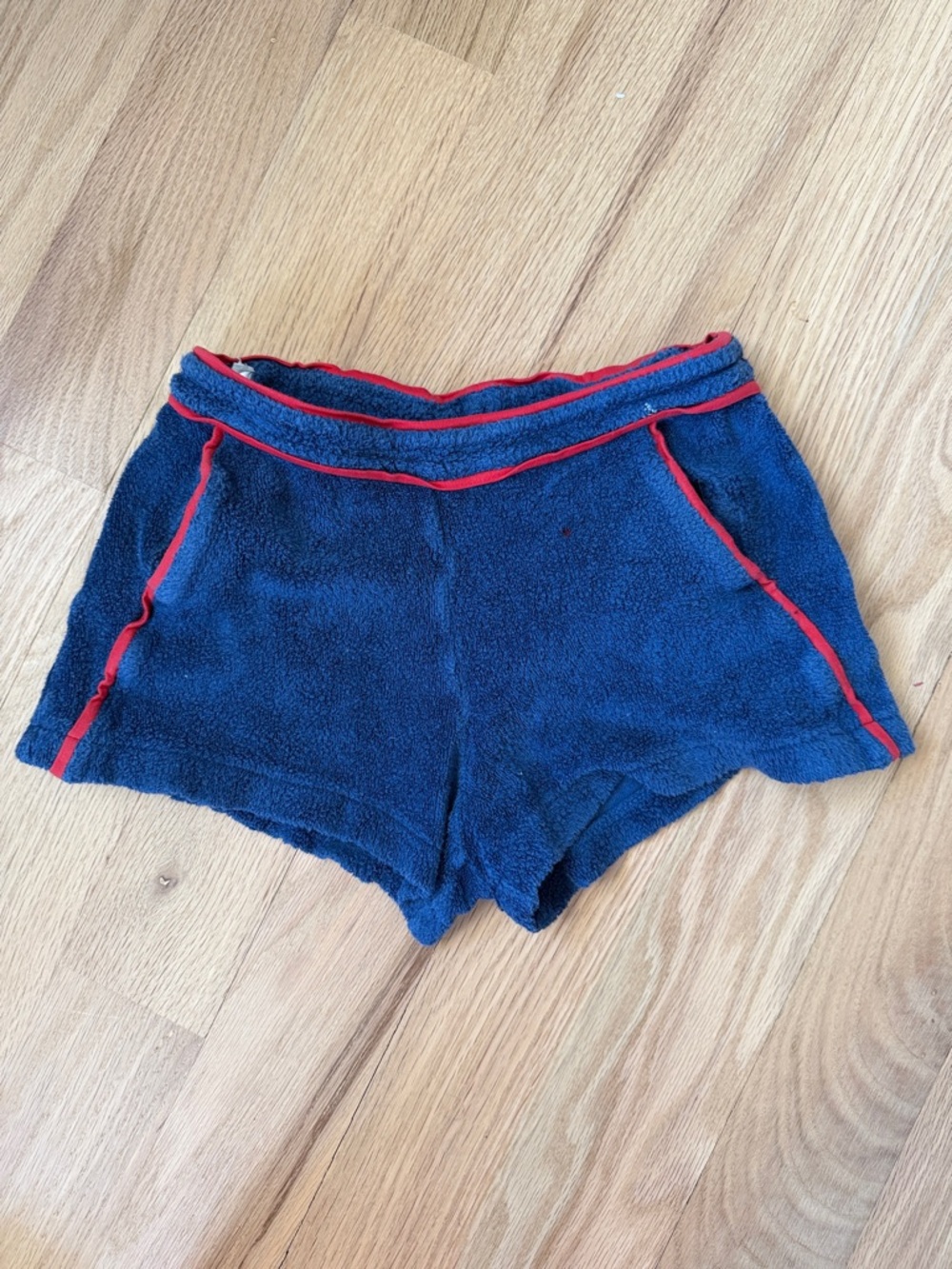 Classic Prep Navy Terry Athletic Shorts with Red Trim